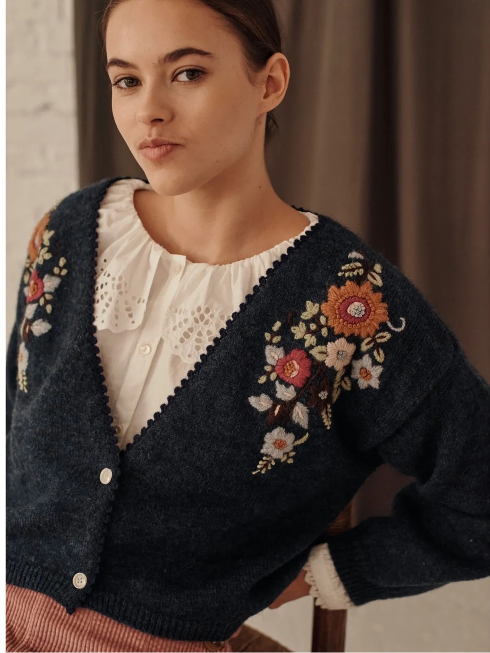 Louise Misha Luna Embroidered Mohair & Merino Wool Cardigan